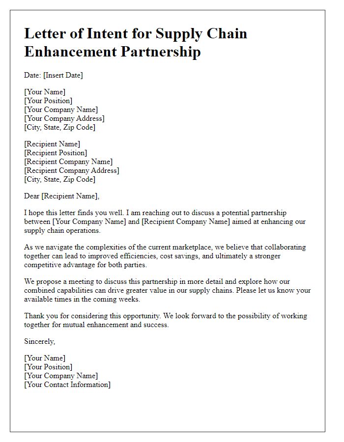 Letter template of supply chain enhancement partnership