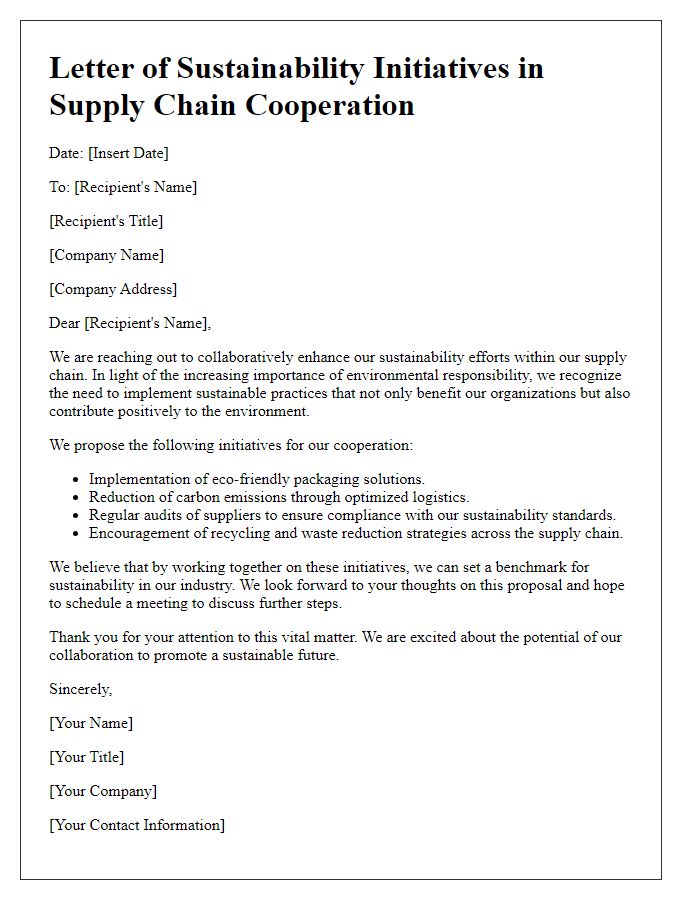 Letter template of sustainability initiatives in supply chain cooperation