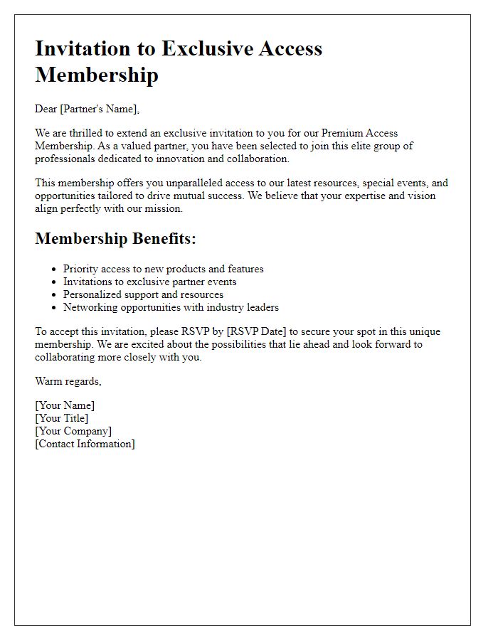 Letter template of exclusive access membership invite for select partners