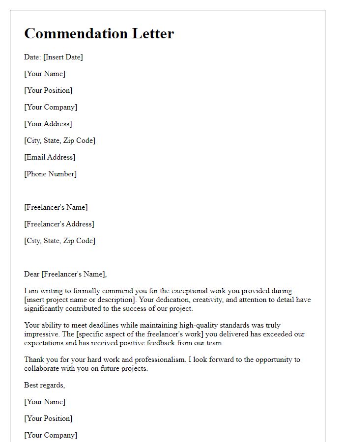 Letter template of commendation for freelancer's work