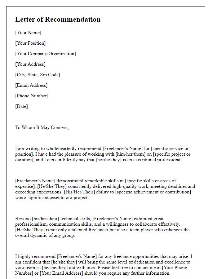 Letter template of recommendation for freelance professional