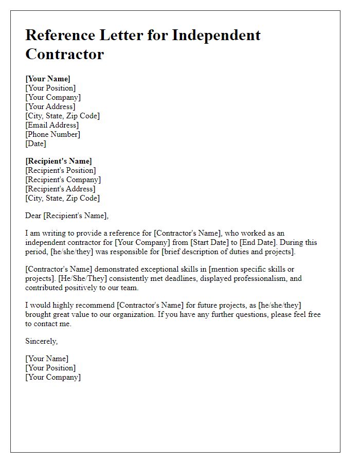 Letter template of reference for independent contractor