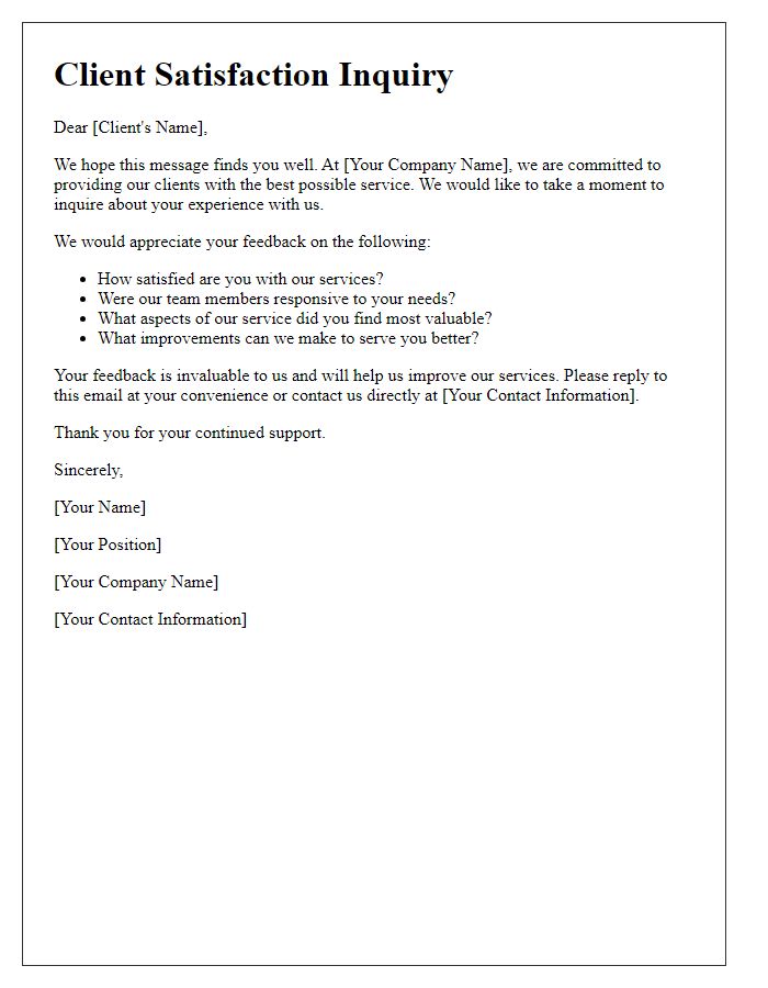 Letter template of client satisfaction inquiry