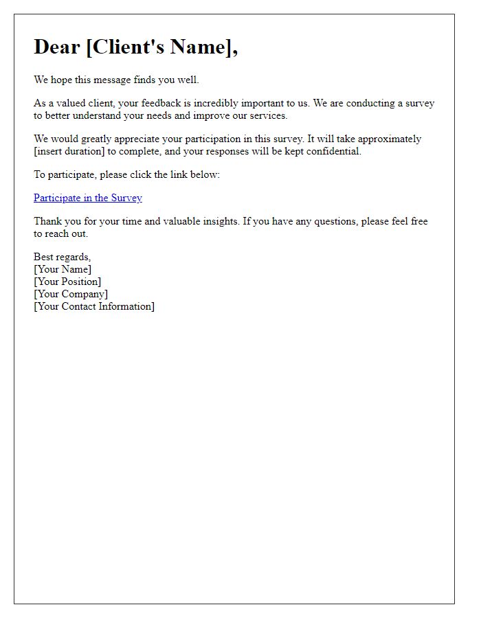 Letter template of client survey participation request