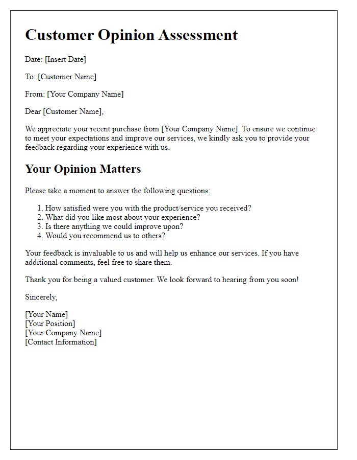 Letter template of customer opinion assessment