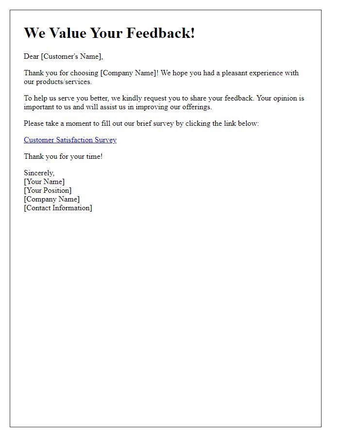 Letter template of customer satisfaction feedback request