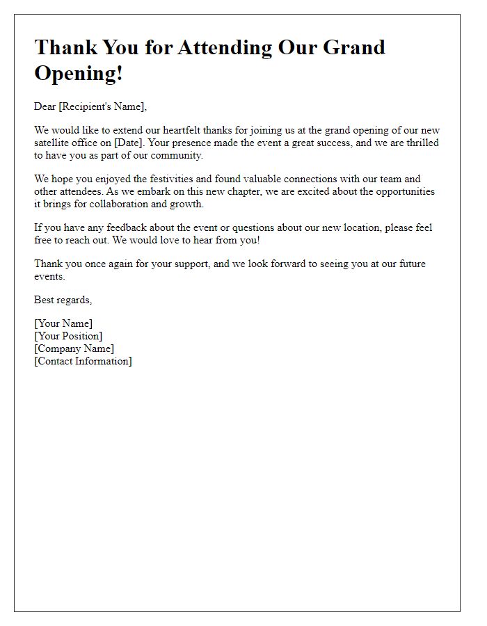 Letter template of follow-up for satellite office grand opening after-event