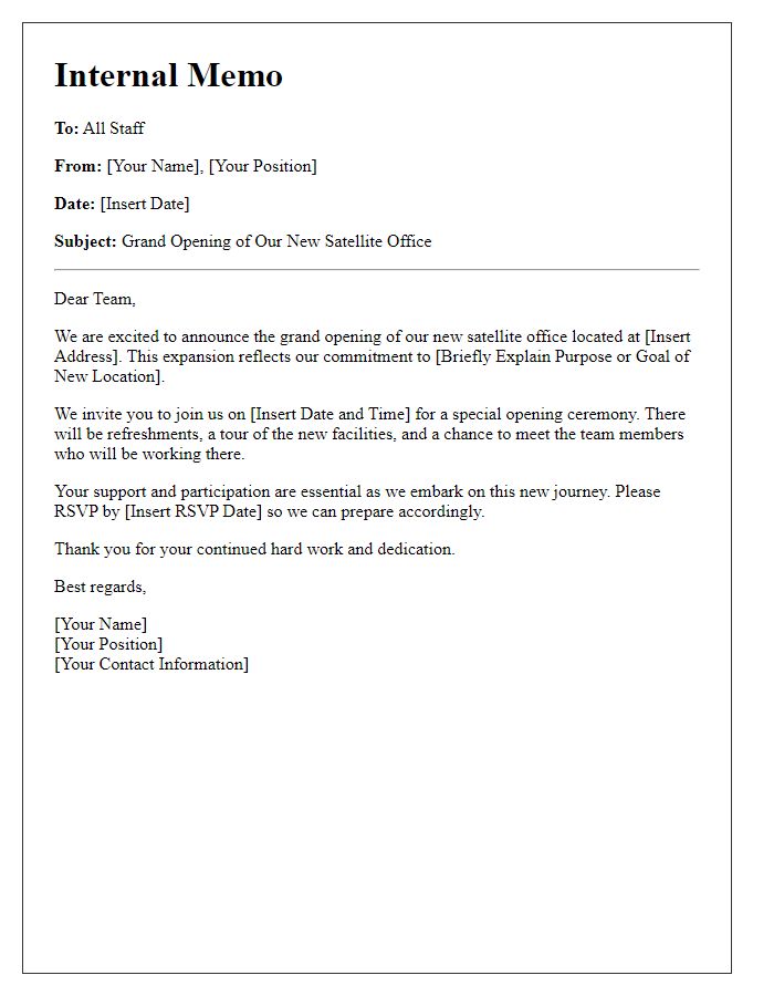 Letter template of internal memo for satellite office grand opening