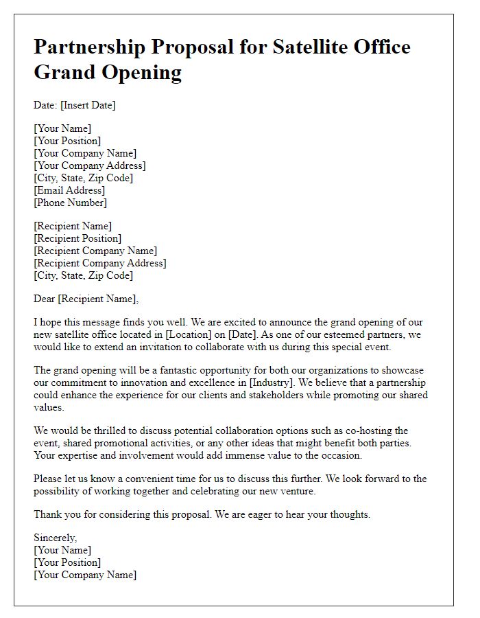 Letter template of partnership proposal for satellite office grand opening