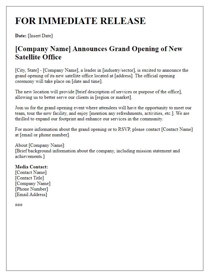 Letter template of press release for satellite office grand opening