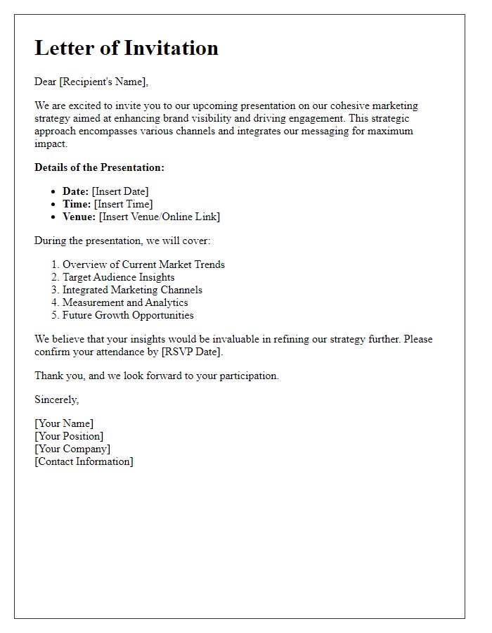 Letter template of cohesive marketing strategy presentation