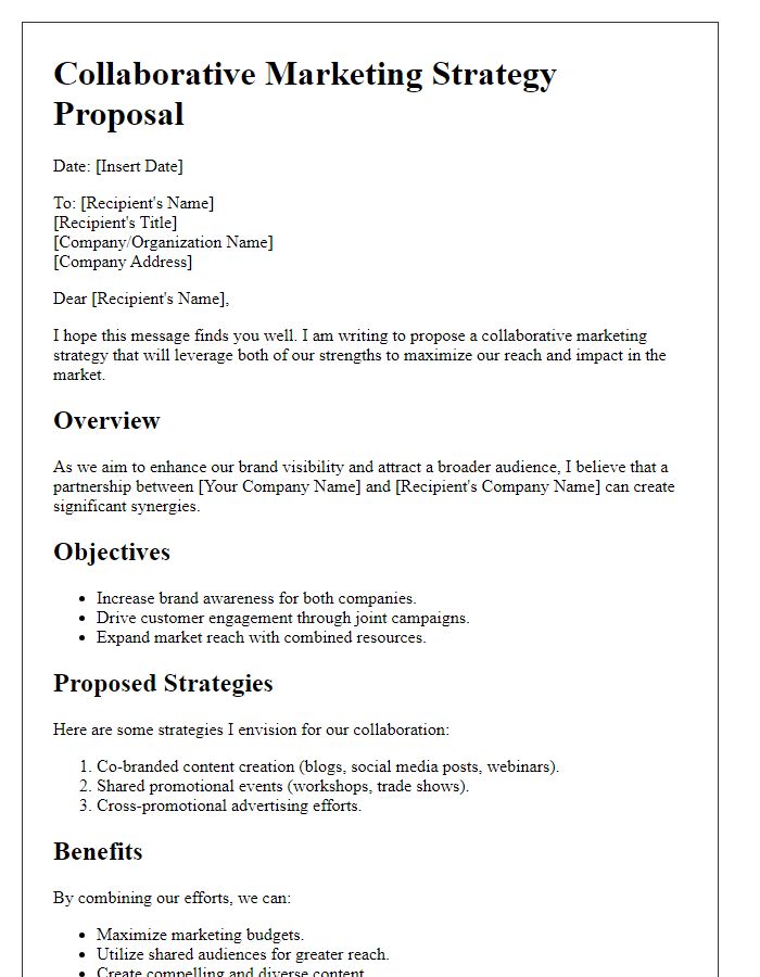 Letter template of collaborative marketing strategy proposal