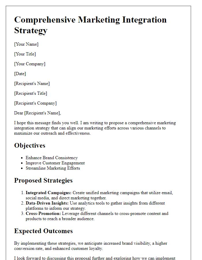 Letter template of comprehensive marketing integration strategy suggestion