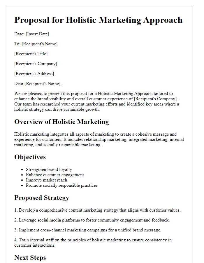 Letter template of holistic marketing approach proposal