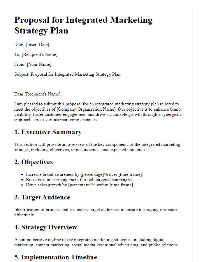 Letter template of integrated marketing strategy plan proposal