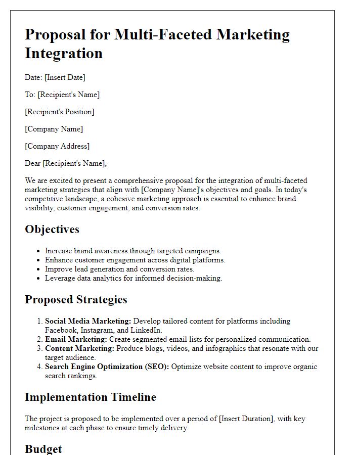 Letter template of multi-faceted marketing integration proposal