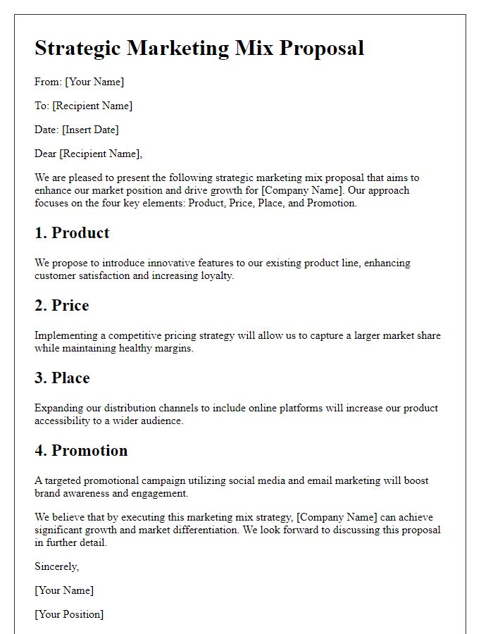 Letter template of strategic marketing mix proposal