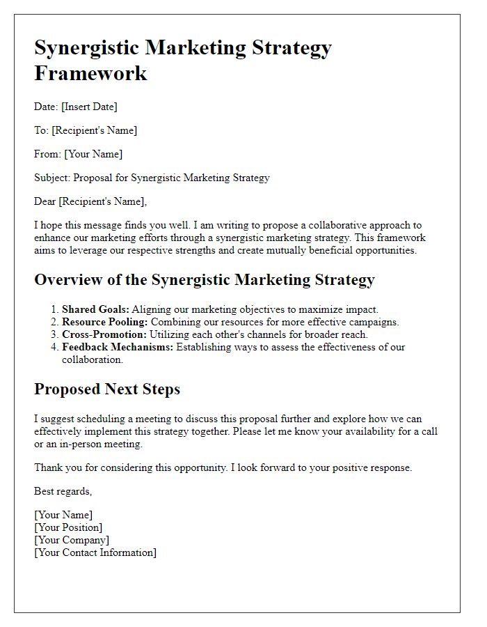 Letter template of synergistic marketing strategy framework