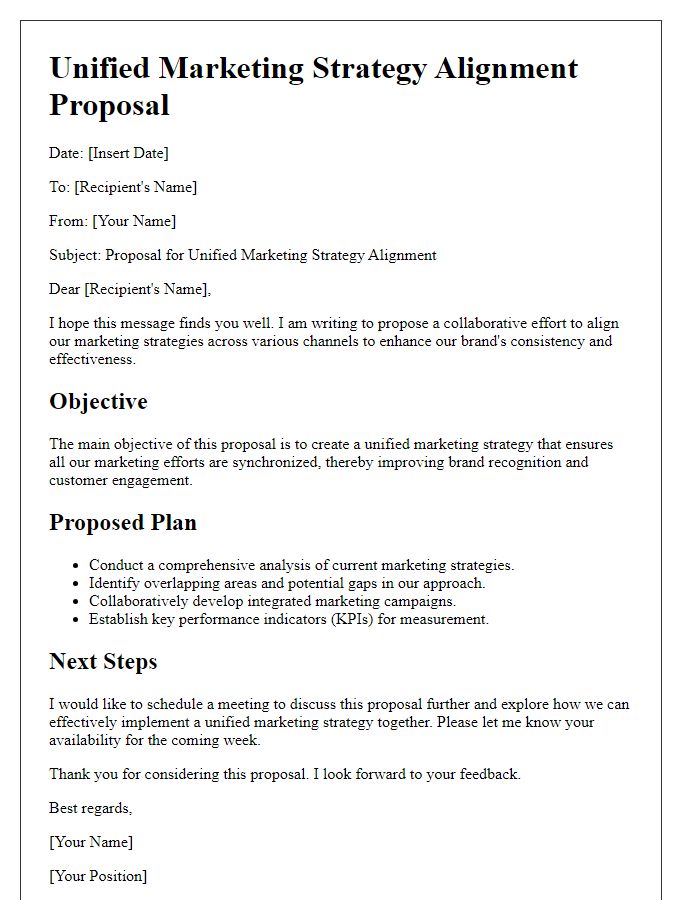 Letter template of unified marketing strategy alignment proposal