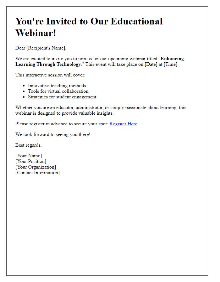 Letter template of Invitation to Engage in Our Educational Webinar