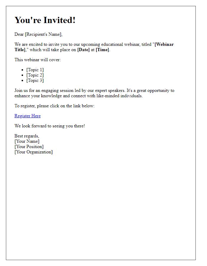 Letter template of Invitation to Join Our Educational Webinar