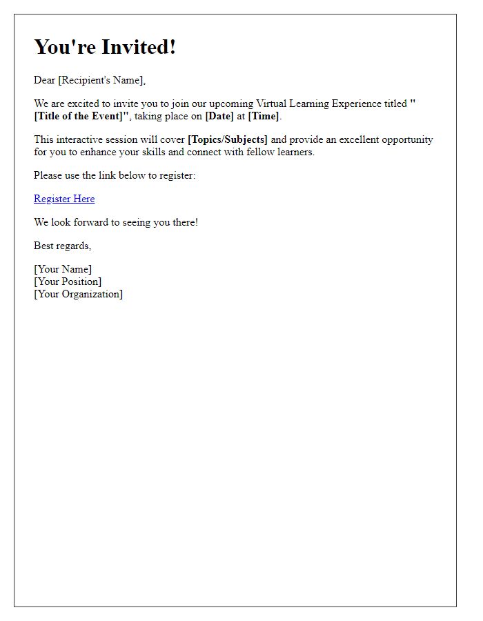 Letter template of Invitation to Join Our Virtual Learning Experience