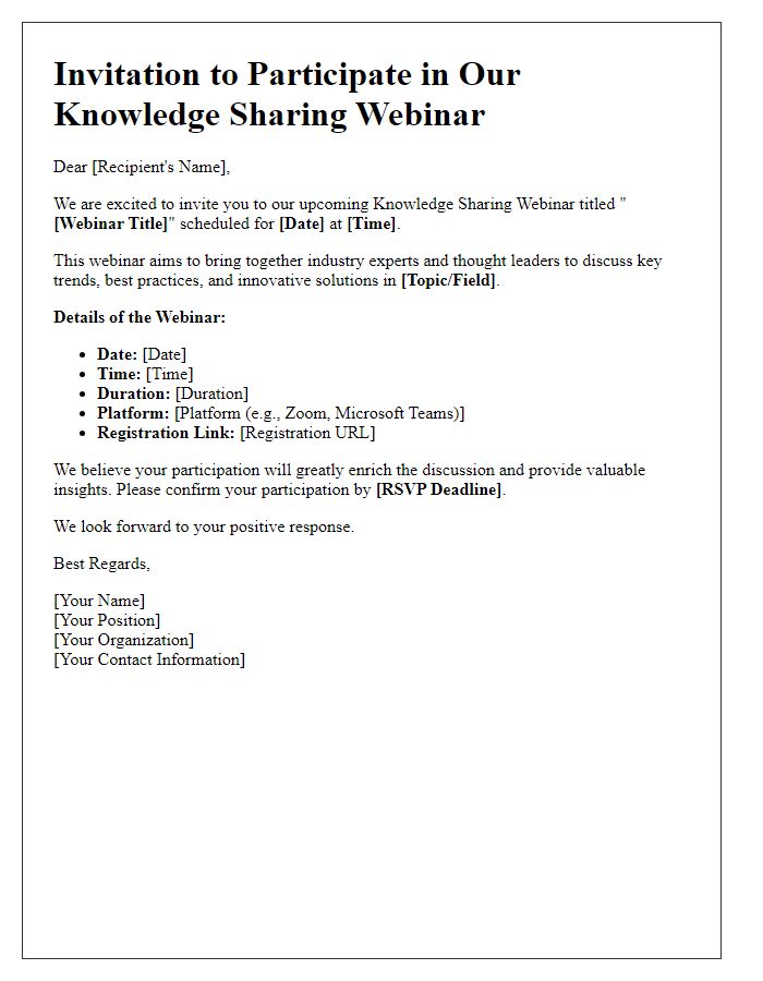 Letter template of Invitation to Participate in Knowledge Sharing Webinar