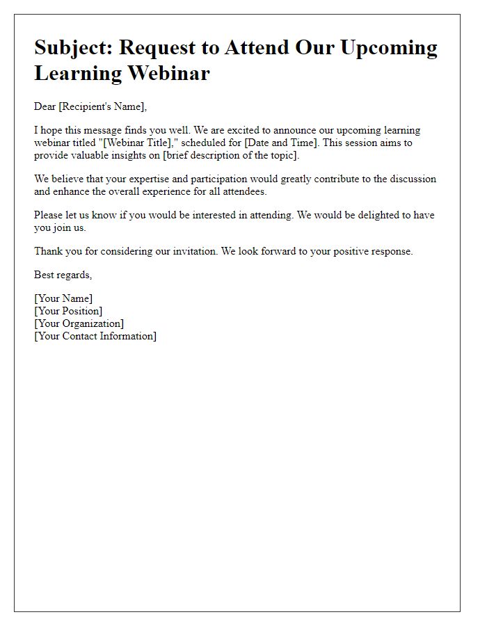 Letter template of Request to Attend Our Learning Webinar