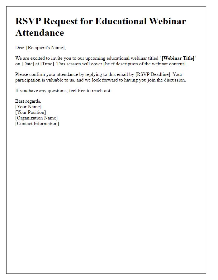 Letter template of RSVP Request for Educational Webinar Attendance