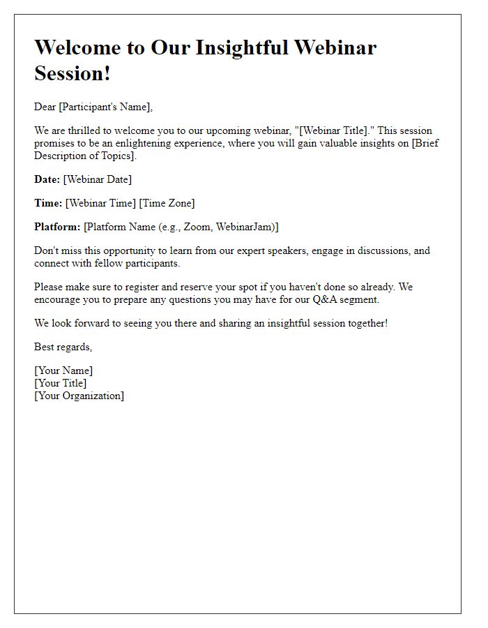 Letter template of Welcome to Our Insightful Webinar Session