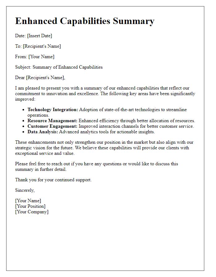 Letter template of enhanced capabilities summary