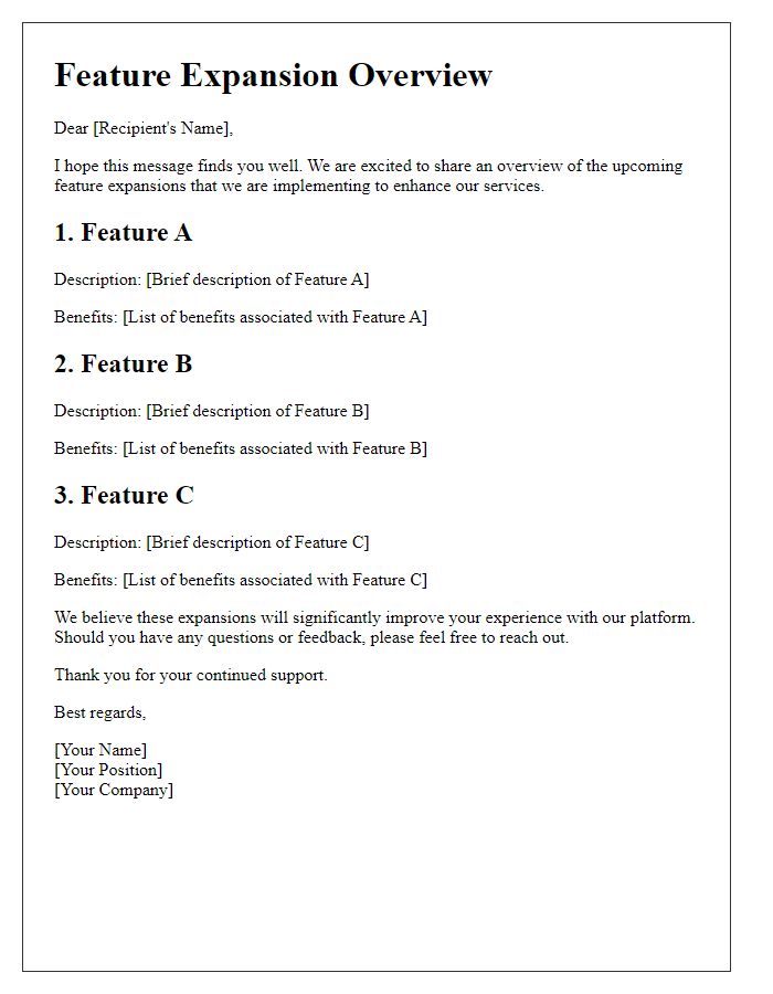 Letter template of feature expansion overview