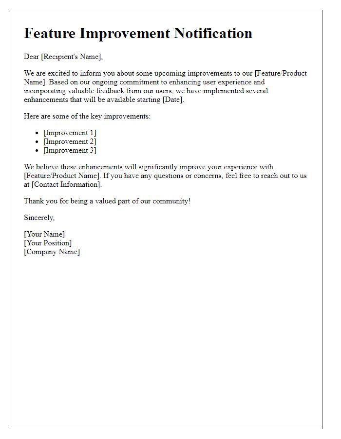 Letter template of feature improvement notification