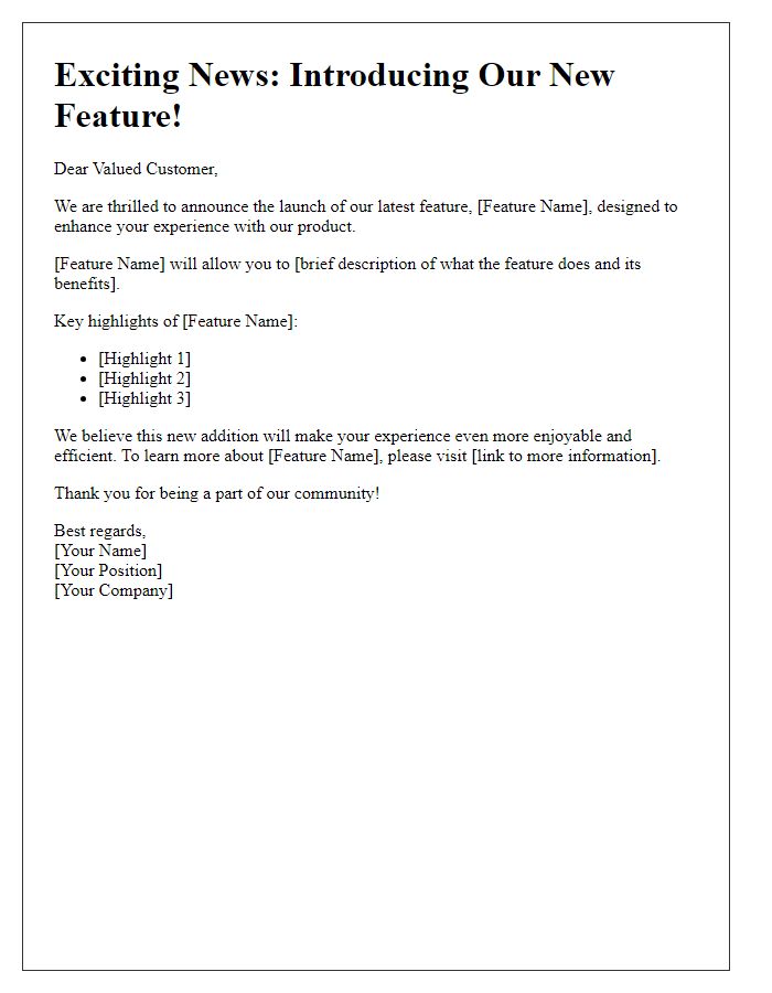 Letter template of new feature introduction