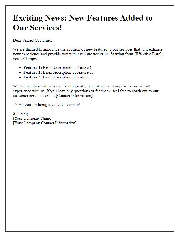 Letter template of service feature addition announcement