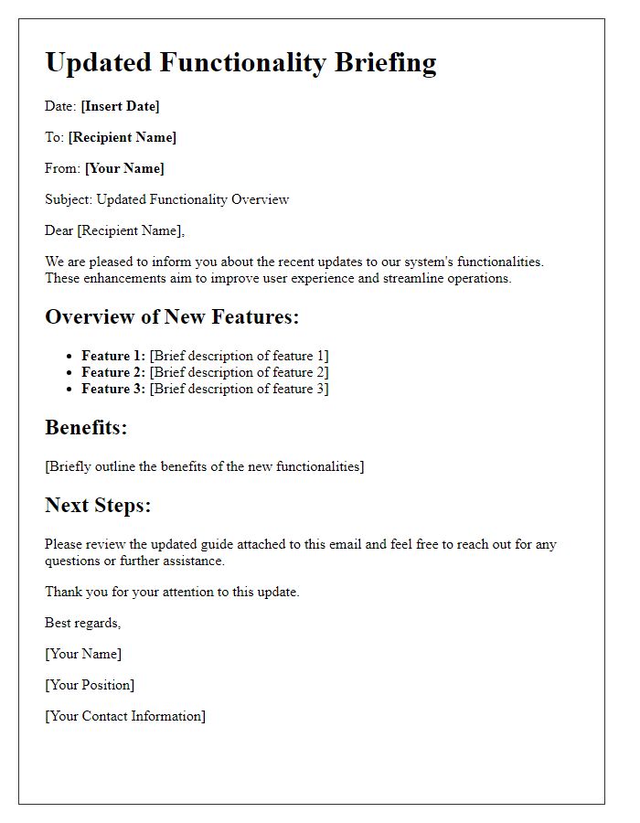 Letter template of updated functionality briefing