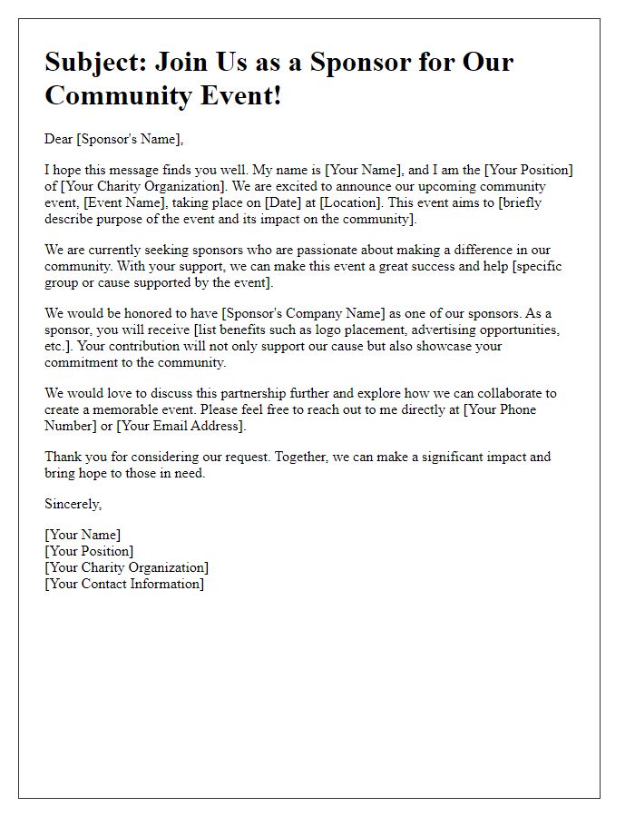 Letter template of charity community event sponsorship appeal