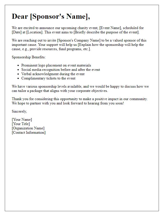 Letter template of charity event sponsorship opportunity