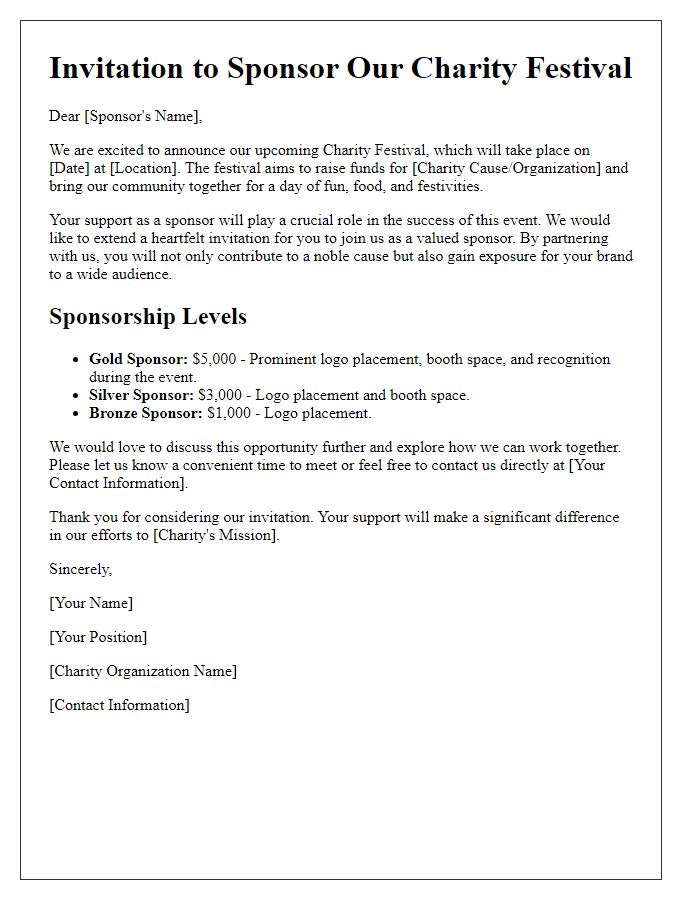 Letter template of charity festival sponsorship invitation