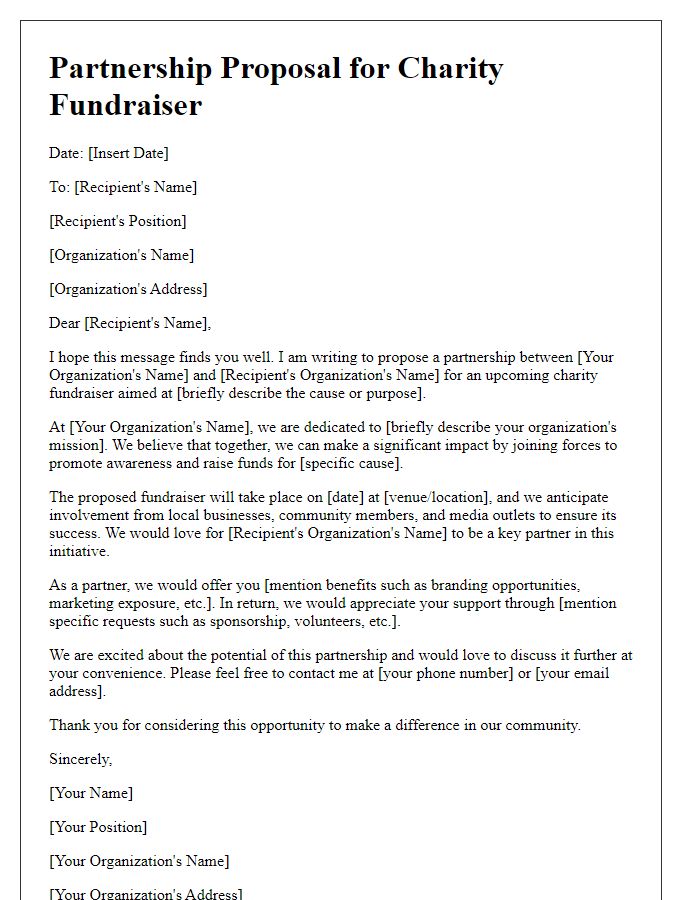 Letter template of charity fundraiser partnership proposal