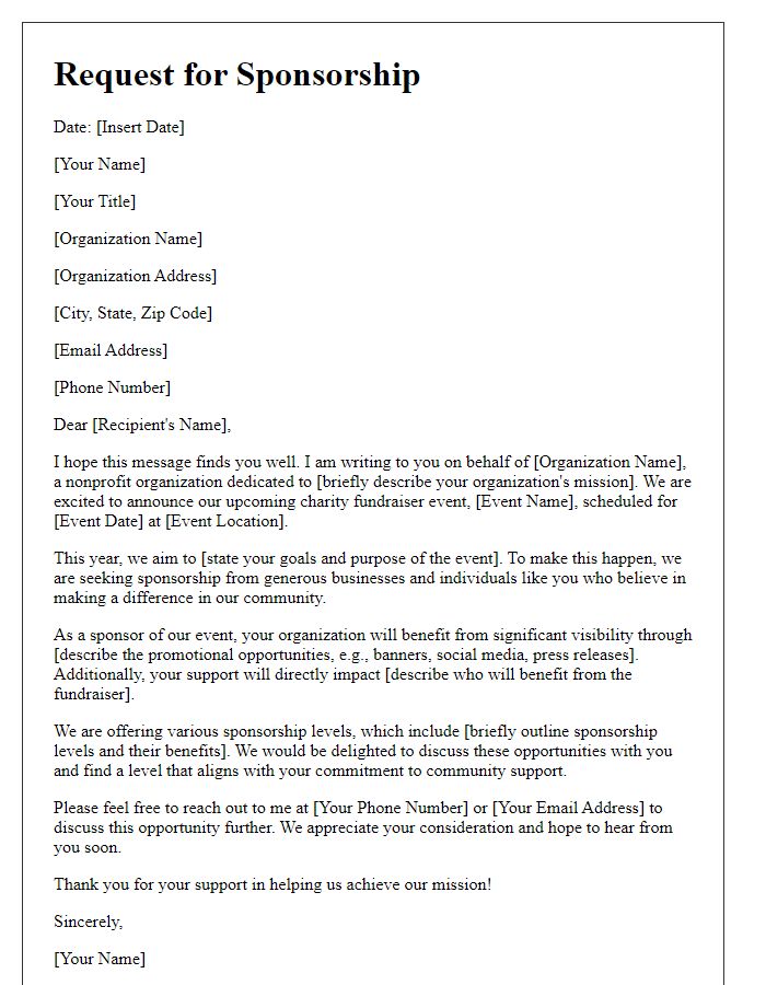 Letter template of charity fundraiser sponsorship request