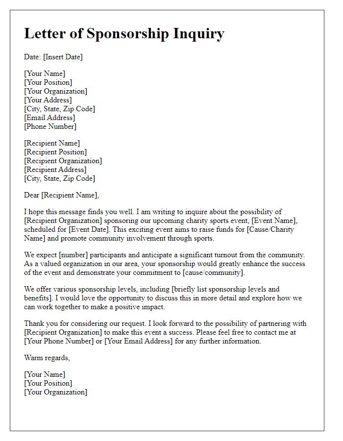 Letter template of charity sports event sponsorship inquiry