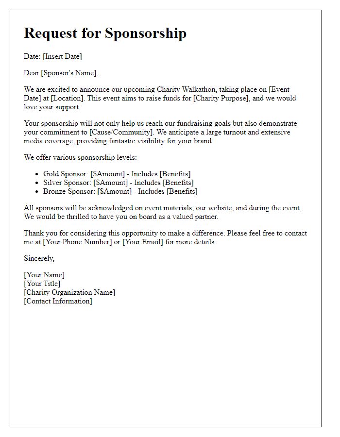 Letter template of charity walkathon sponsorship engagement