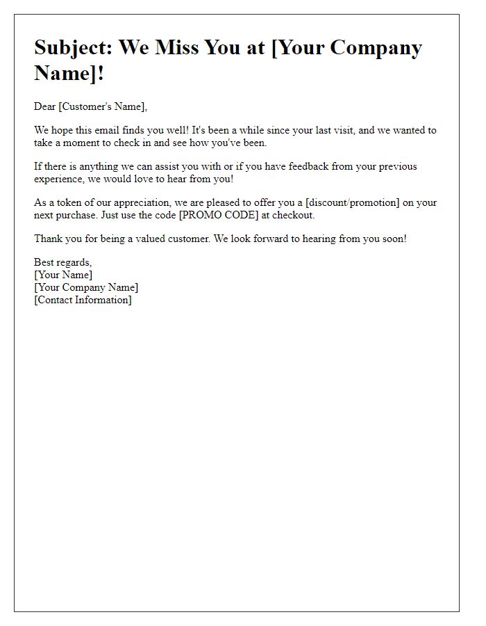 Letter template of a check-in email to past customers.