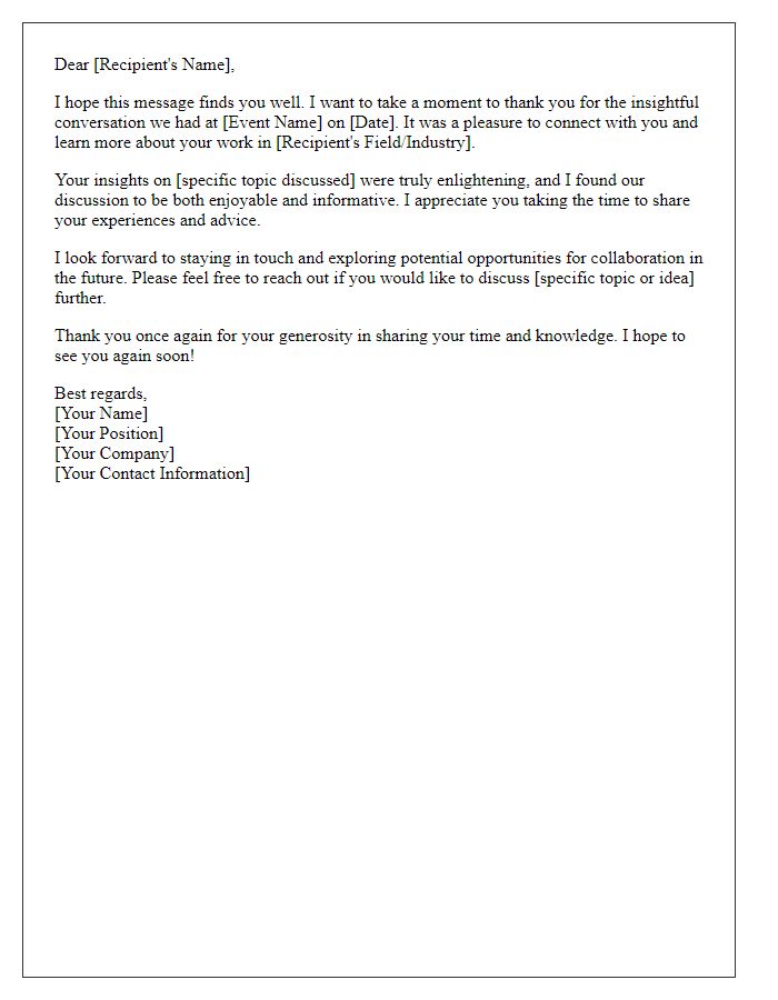 Letter template of a follow-up to thank after a networking event.