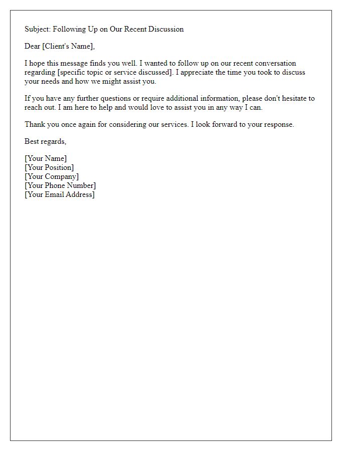 Letter template of a polite follow-up email to potential clients.