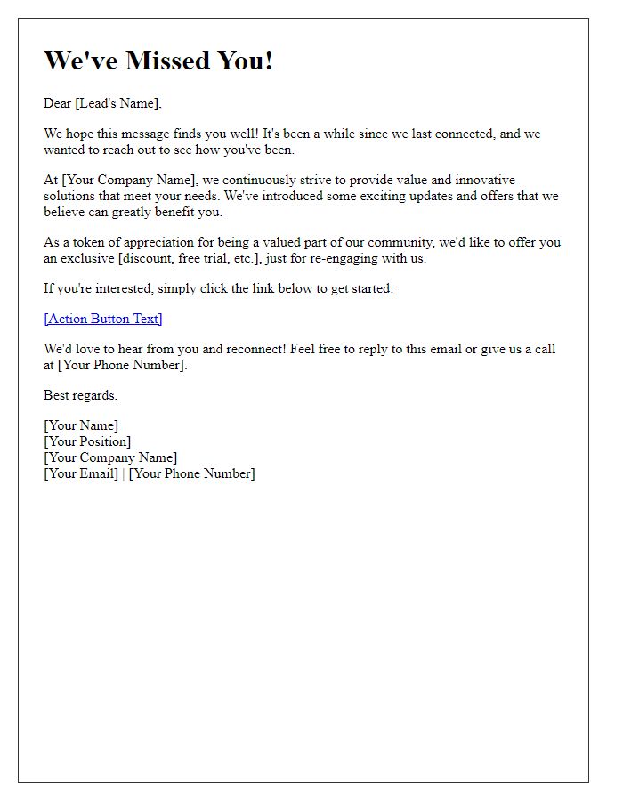 Letter template of a re-engagement email for dormant leads.