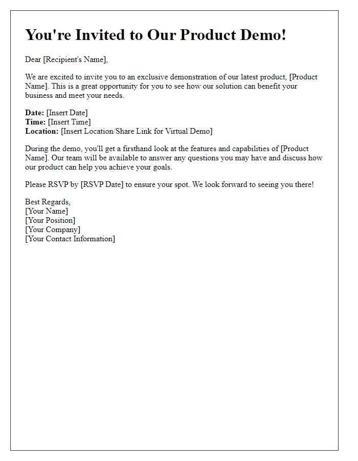 Letter template of product demo invitation for interested leads.