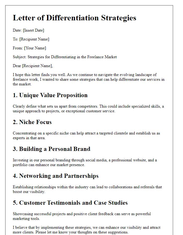 Letter template of freelance market differentiation strategies