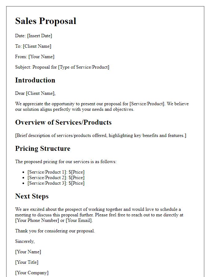 Letter template of concise sales proposal for client review